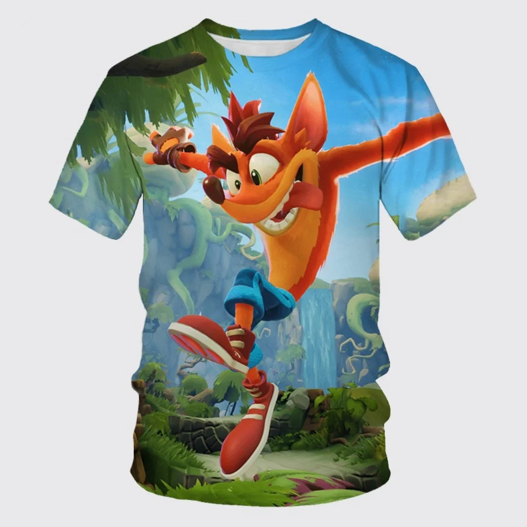 Crash Bandicoot - Children's 3D Printed T-shirt, Casual Sports Top, Cartoon Round Neck Short Sleeve Summer Fashion T-shirt