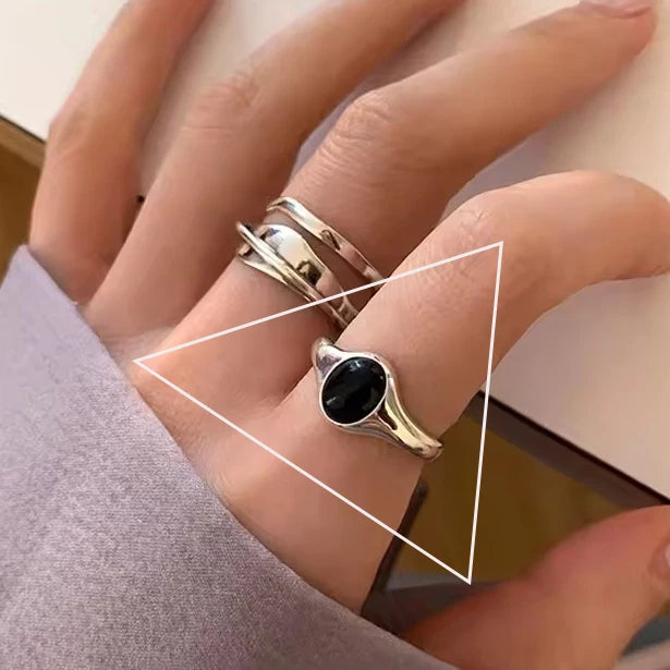 Sterling Silver Rings Adjustable Vintage Hip Hop Couples Silver Bands | Hollow Line Design