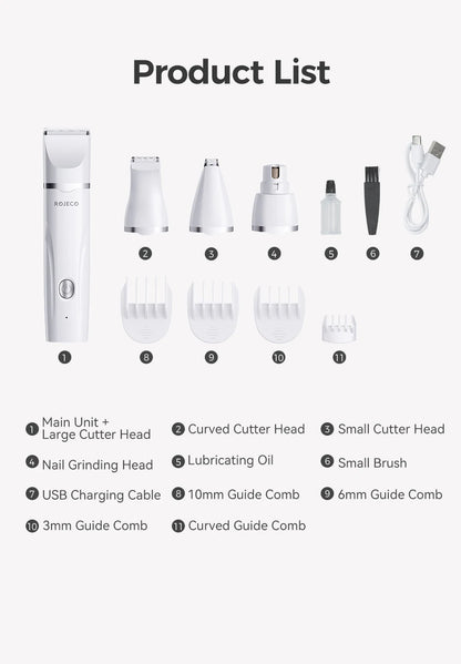 ROJECO Electric Pet Trimmer 4 in 1 Professional Grooming Kit For Dog Cat Hair Multifunctional Dog Trimmer Haircut Shaver Clipper