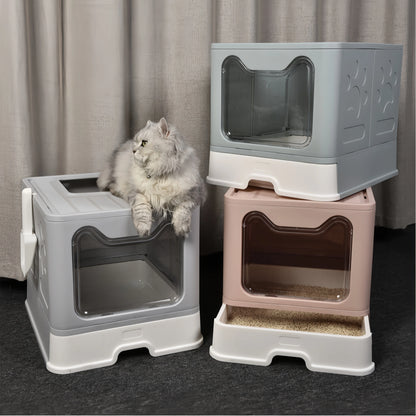 Foldable Cat Litter Box - Drawer Design with Scooper for Easy Cleanup - ZOOMNSTORE