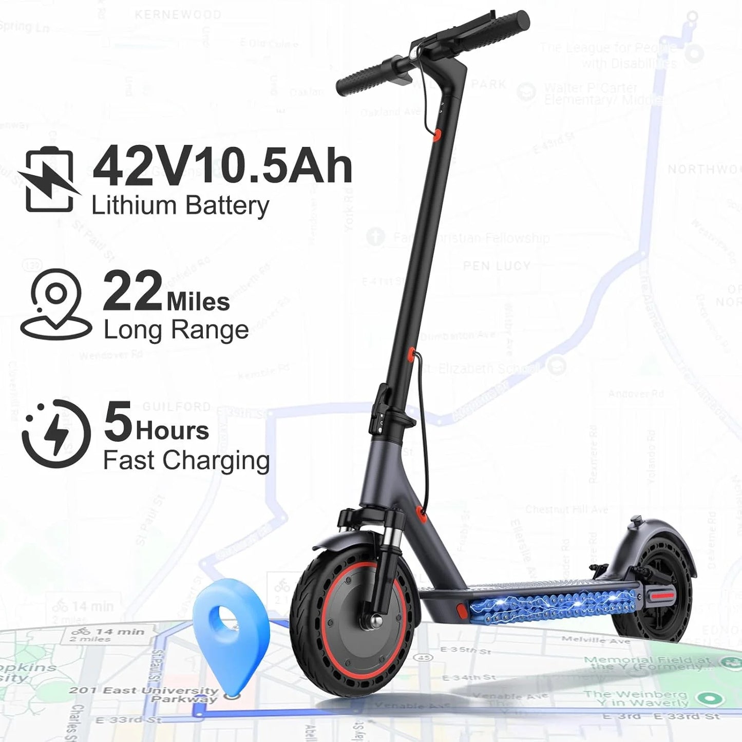 10‘’ Electric Scooter for Adults,500W Powerful Motor,22 Miles Long Range,Dual Braking System,22Mph Max Speed,Foldable E Scooter with Solid Tires,APP Control