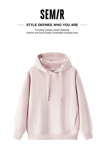 Semir Hoodie Women Fleece Lined Thermal Antibacterial Loose Fit Solid Color 2025 New Winter Casual Pullover
