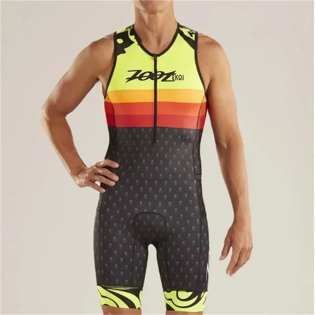 Men Cycling Jersey – Sleeveless Triathlon Cycling Wear with Breathable Shock Proof Pad