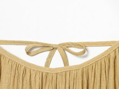 TFMLN Women Round Neck Pleated Sling Dresses Summer New Sleeveless Loose Fit Backless Solid Dress Fashion Holiday Casual Clothes
