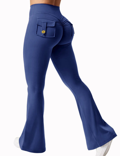 The Latest Women's Wide-leg High-elasticity Yoga Leggings Tooling Pockets Yoga Pants Hip-lifting Sports Fitness Pants Micro