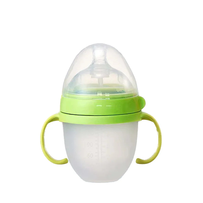 New 0-36 months baby nano-silicone bottle 240ml 150ml with handle Breastmilk-like design Soft milk pulling