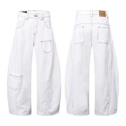 Y2K Men's Jeans White High-Waisted Wide-Leg Denim Pants Retro Baggy Style Fashion Loose Fit Casual Denim Trousers Streetwear