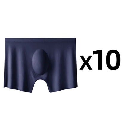 Mens Ice Silk Boxers - 10 Pcs Ultra-Thin Seamless Breathable Underwear