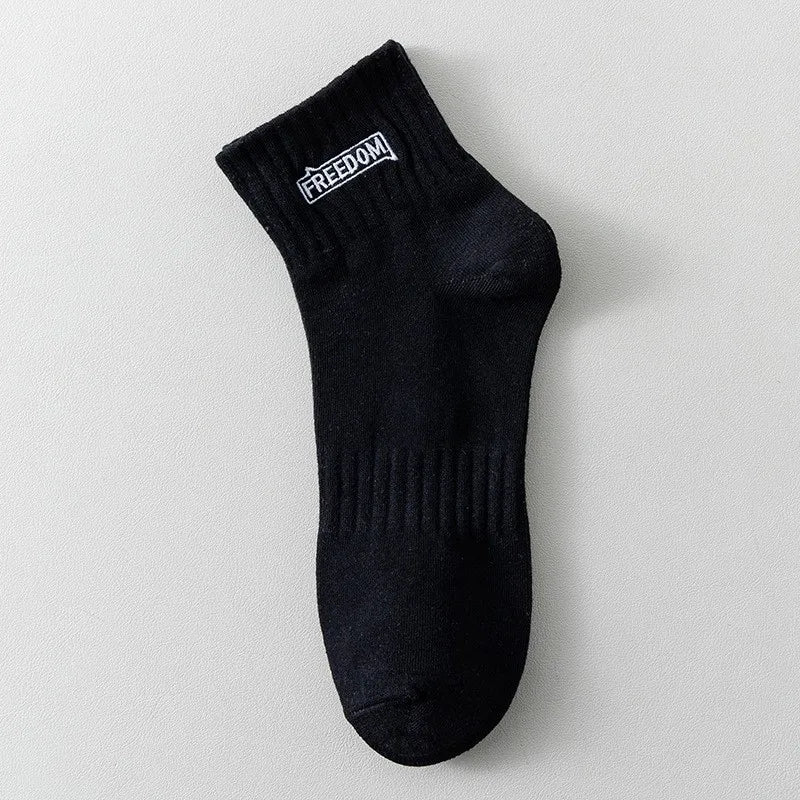 5 Pairs/Lot Men's Solid Color Socks Black White Business Casual Simple Versatile Breathable Cotton Sports Mesh Short Socks