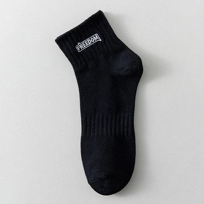 5 Pairs/Lot Men's Solid Color Socks Black White Business Casual Simple Versatile Breathable Cotton Sports Mesh Short Socks