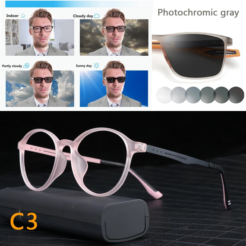 Photochromic Reading Glasses - Ultralight Titanium Frame, Blue Light Protection