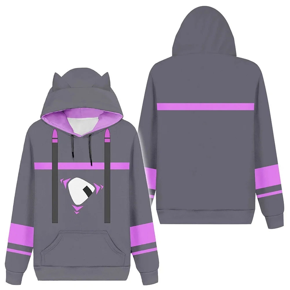 Hololive VTuber Ookami Mio Cosplay Cat Ear Hoodie 3D Print Sweatshirt Men Women Casual Short Sleeve Hooded Pullover T-shirt Coat