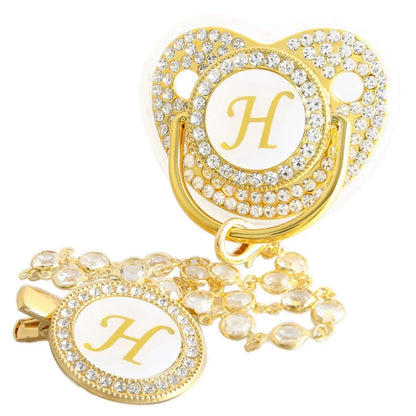 Golden Baby Pacifier With Diamond Chain Clip – Silicone, Rhinestone, Latex Free