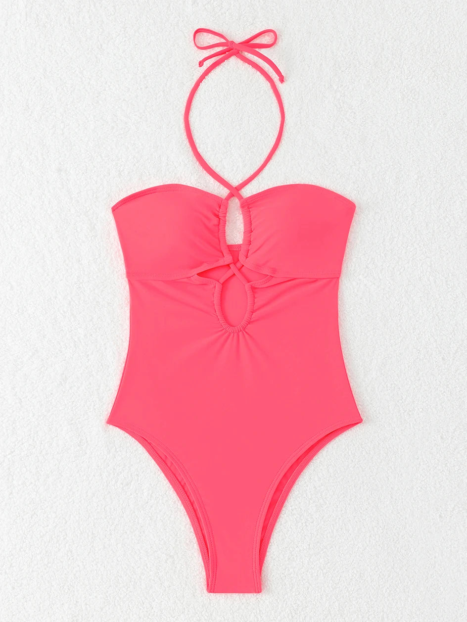 Solid Color Bathing Suit Bandeau Swimwear Woman 2026 One Piece Women's Swimsuit Female Bathwear Swimming for Beach Wear Monokini