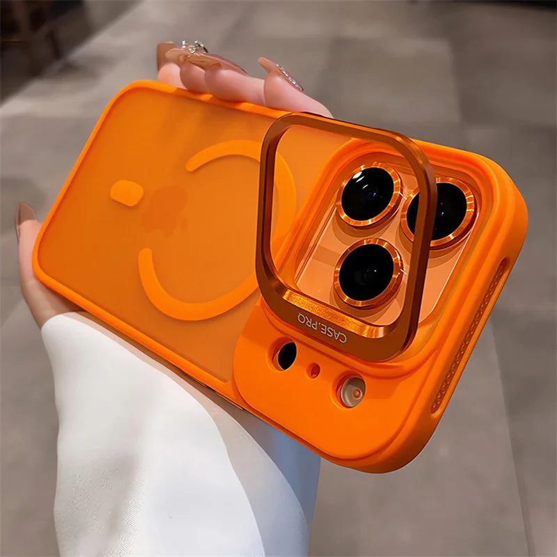 Magnetic Official Matte Color For Magsafe Case For iphone 17 Air 16 15 14 13 12 11 Pro Max Wireless Charging Lens Stand Cover