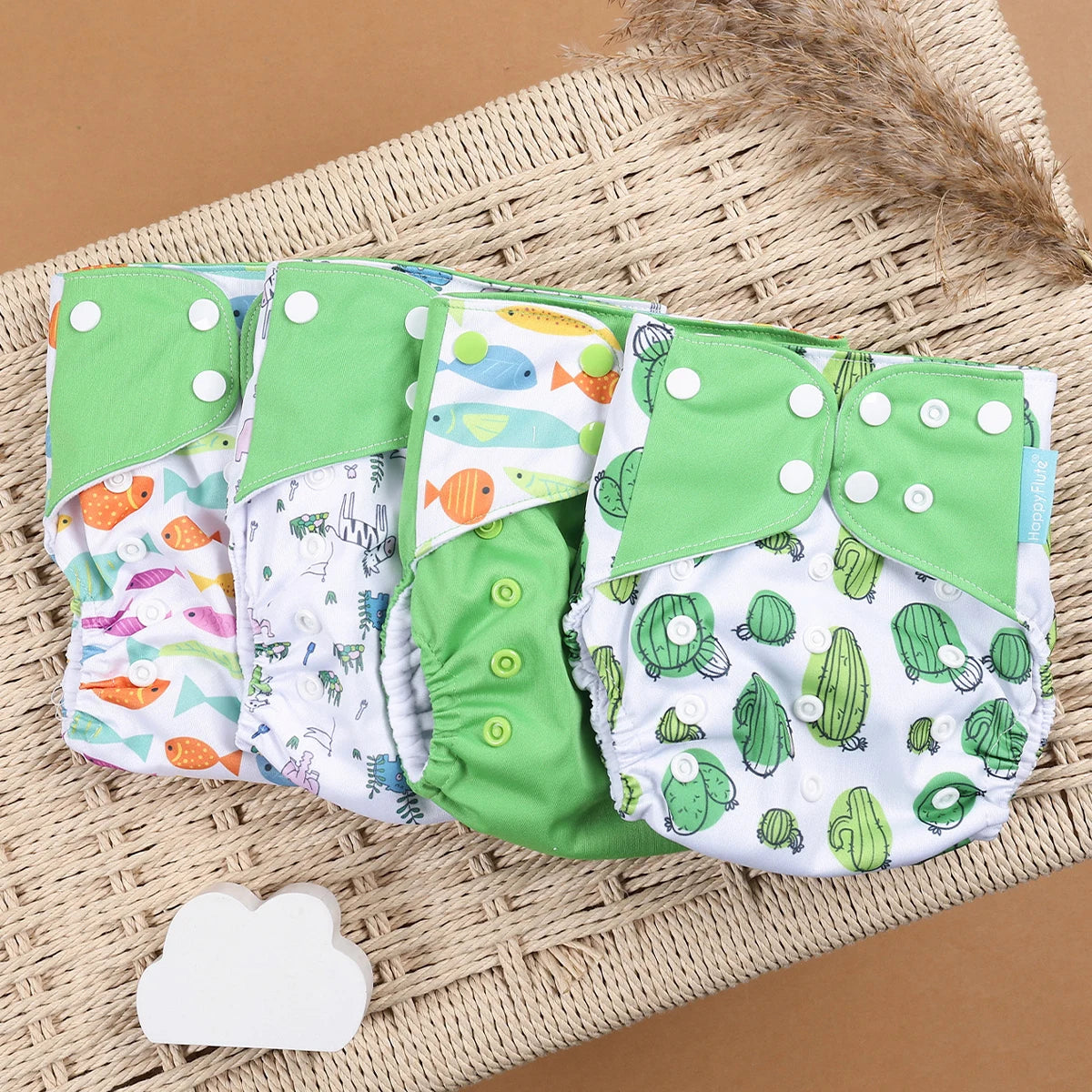 Eco Friendly Cloth Diaper - HappyFlute 4Pcs Reusable Baby Diaper Set Waterproof Pocket Design