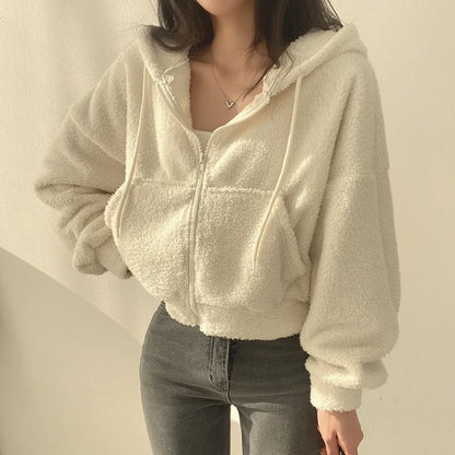 Women Fleece Hoodie - Thick Warm Winter Jacket With Zipper Hooded Outerwear