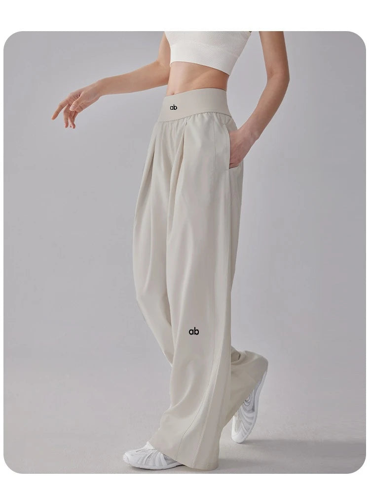 Women High Waist Loose Straight Leg Yoga Pants Quick‑Dry High‑Stretch Cooling Thin Wide Leg Running Fitness Sport Long Trousers