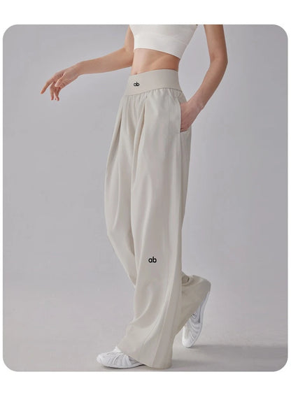 Women High Waist Loose Straight Leg Yoga Pants Quick‑Dry High‑Stretch Cooling Thin Wide Leg Running Fitness Sport Long Trousers