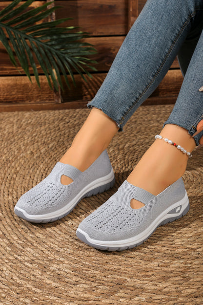 Women's casual sports shoes, solid color breathable sports soft-soled lightweight walking shoes, low-top knitted casual shoes