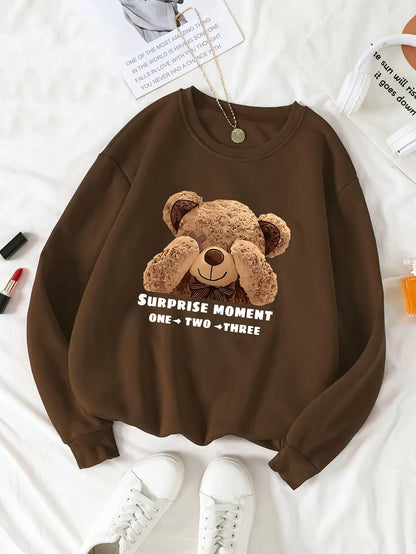 CLoose Sweatshirt Casual Long Sleeve Women Autumn and Winter Cartoon Bear Comfortable Pullover Crewneck Loose Female Clothes