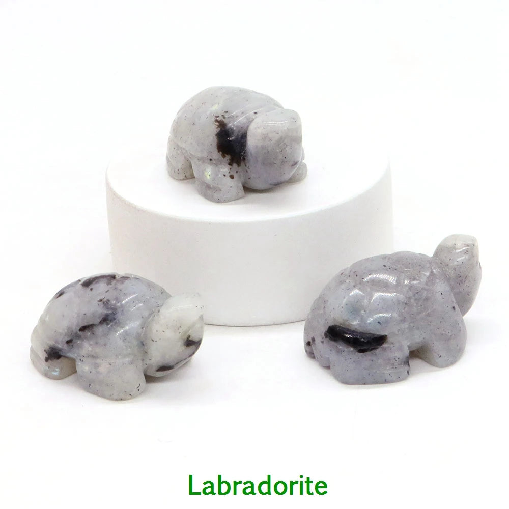 1.2" Mini Natural Crystal Stone Turtle Statue Reiki Healing Tortoise Figurine Amulet Fengshui Sculpture for Home Office Decor