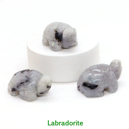 1.2" Mini Natural Crystal Stone Turtle Statue Reiki Healing Tortoise Figurine Amulet Fengshui Sculpture for Home Office Decor