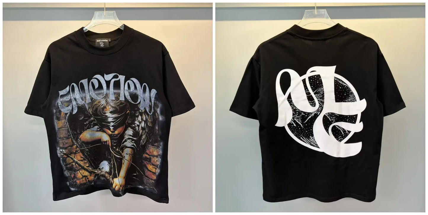 New MIXED-EMOTION Rhinestone cartoon printed pattern 100% cotton Men Women T-shirt Loose casual Shinning Diamond Tees Oversized Top
