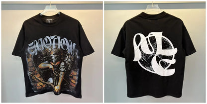 New MIXED-EMOTION Rhinestone cartoon printed pattern 100% cotton Men Women T-shirt Loose casual Shinning Diamond Tees Oversized Top