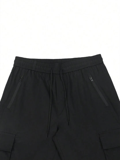Men's 3/4-Length Cargo Shorts — Woven Twill Fabric, Multi-Pocket Casual Trousers. Non-Stretch Adult Apparel for Summer