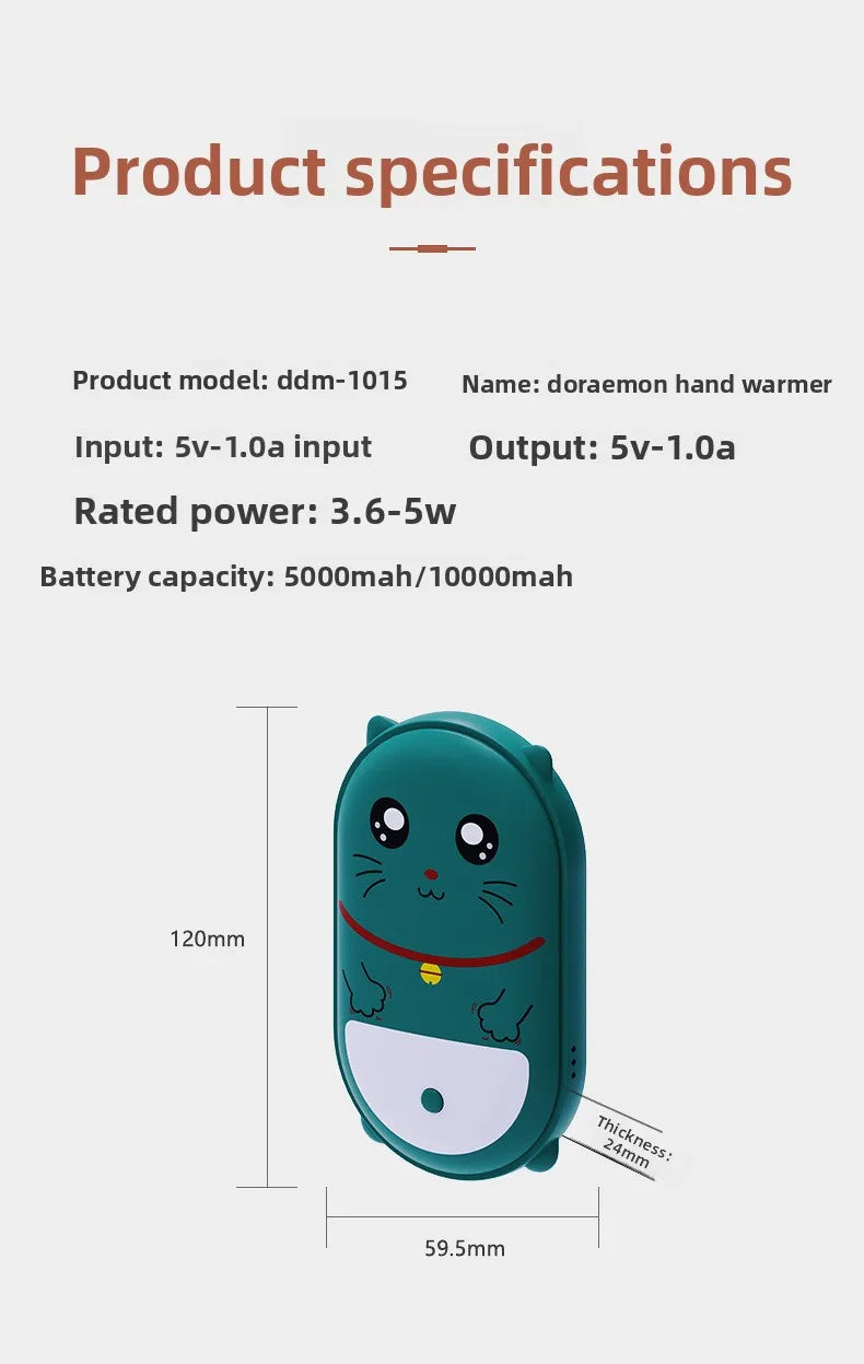 Cute Pet Shaped Electric Hand Warmer USB Charging Portable Waterless Hot Water Bag Dual Purpose 3000mAh Power Bank 2-in-1