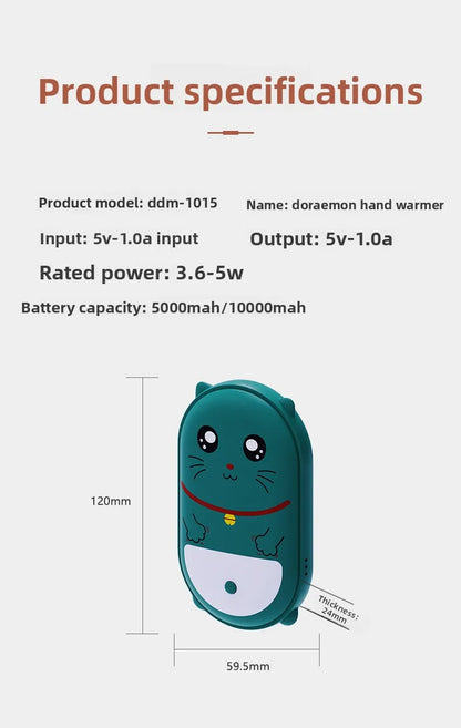 Cute Pet Shaped Electric Hand Warmer USB Charging Portable Waterless Hot Water Bag Dual Purpose 3000mAh Power Bank 2-in-1