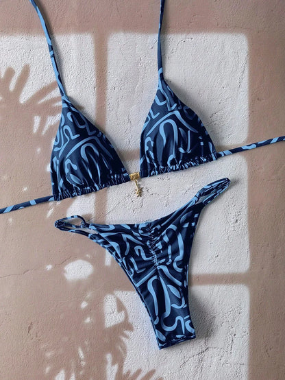 Leopard Push Up Bikinis - Two Piece Micro Bikini Sets With Wire Free Halter Neck
