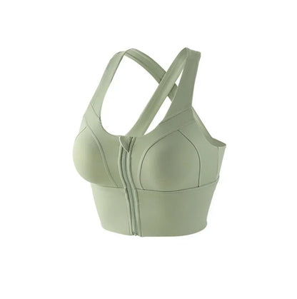 Front Zipper Sports Bra - Women's Athletic Crop Top, Push Up Wireless Fitness Tank