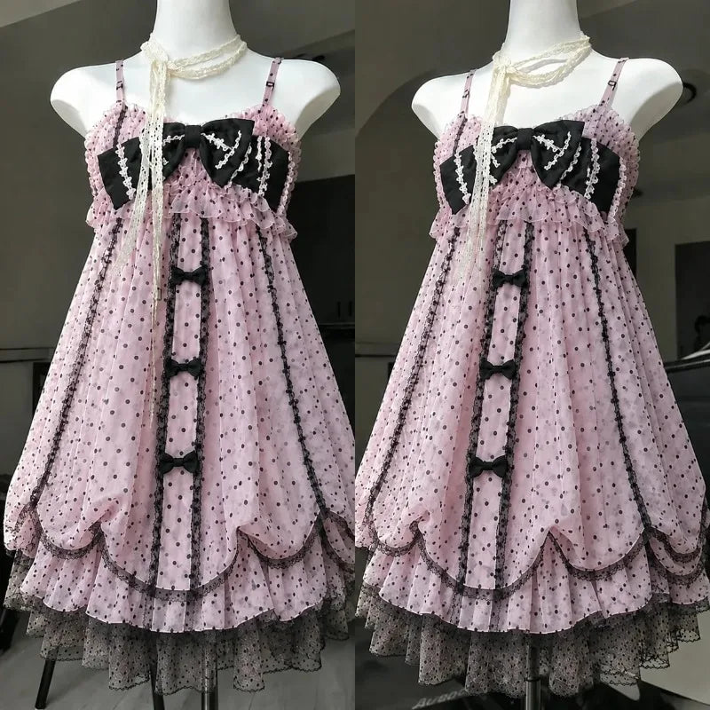Gothic Retro Sweet Bud Mini Dress Women Harajuku Y2k Strap Dress Y2K Aesthetic Club Party Fashion Outfits