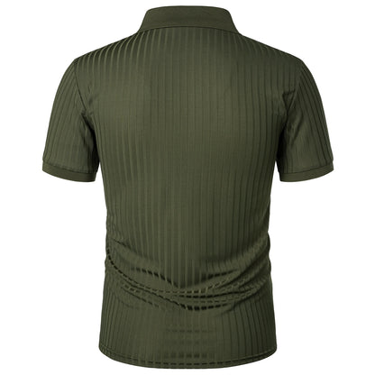 Men's running sports fitness wear summer high stretch vertical short-sleeved POLO shirt slim knit base shirt