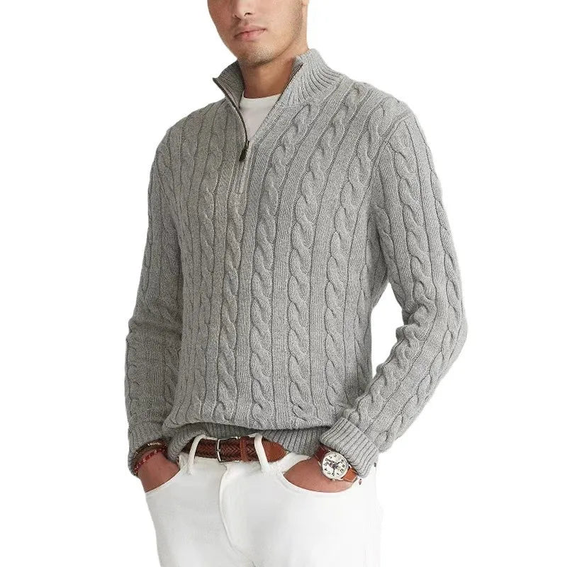 Mock Neck Knitted Sweater Men Solid Pullovers Long Sleeve Sweaters Spliced Zipper Spliced Autumn Casual Loose Slight Strech