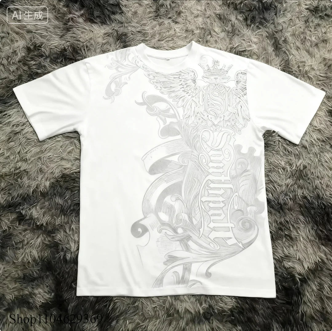 Summer Classic Y2K Gothic Style T-shirt Print Oversized T Shirt High Street Shirts Round Neck Cotton Tops Mens Women T Shirt Tee