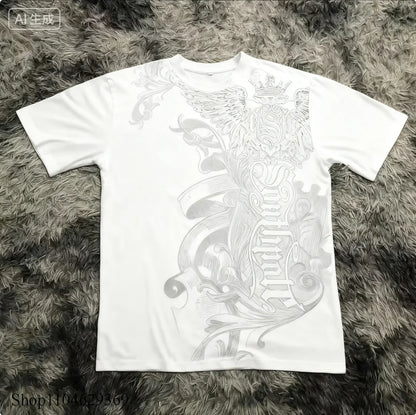 Summer Classic Y2K Gothic Style T-shirt Print Oversized T Shirt High Street Shirts Round Neck Cotton Tops Mens Women T Shirt Tee