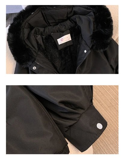 Women Winter Jacket - Fleece Lined Puffer Coat With Hooded Zipper Closure