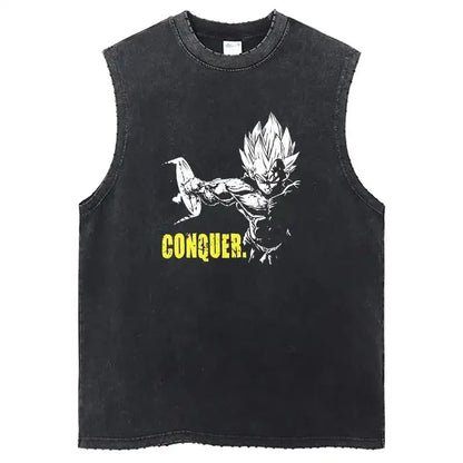 Vintage Vest Washed T-Shirt Anime Dragon Ball Graphic Tank Top Cotton Sleeveless Streetwear Loose GYM T Shirt Men's Clothing