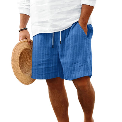 Summer New fashion Men's Hawaiian Beach style solid color striped multi-pocket tethered casual lightweight comfortable shorts