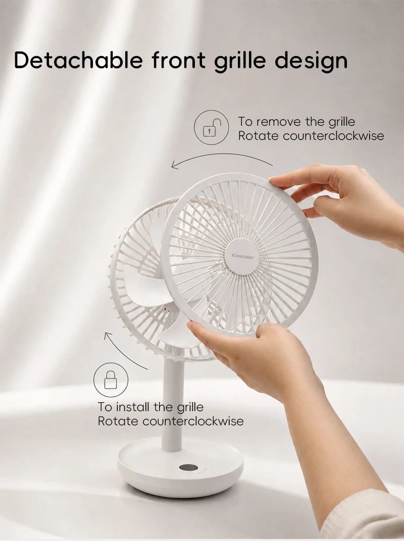 BLDC Oscillating Desktop Fan 4000mAh 5 Wind Speeds Silent Portable Rechargeable Fan with Timing Function for Home Room Gift
