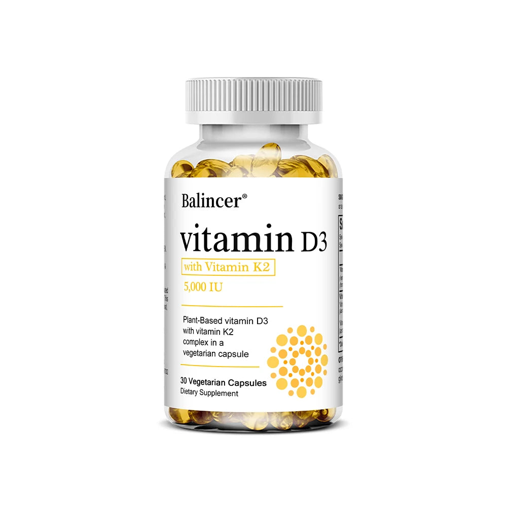 High Potency Vitamin D3 5,000 IU - 120 Vegetarian Capsules - Gluten Free Non-GMO Vitamin K2 + D3 Supplement