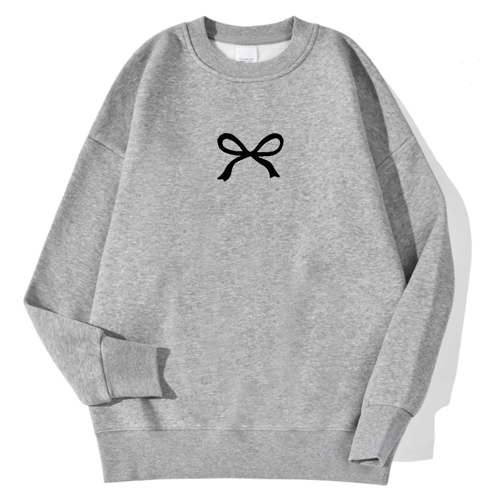 Casual Women's Sweatshirts Kawaii Bow Graphic Prints Pullover Comfortable Warm Oversize Hoodie Autumn Fleece Soft Female Clothes