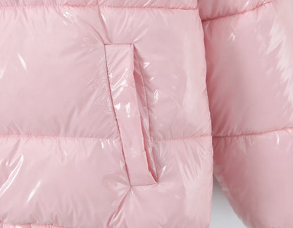 New Winter Fashion Women Bright Light Blue Zipper Up Bread Parka Coat Woman Stand Collar Removable Hooded Long Sleeve Outerwear
