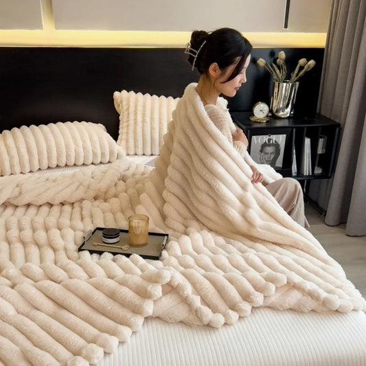 Artificial Rabbit Plush Blanket - Soft Coral Fleece Throw for Bed  Sofa - ZOOMNSTORE