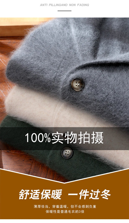 New Mink Wool Cardigan Men's Padded Sweater Coat Business Casual Knitted Cashmere Sweater Coat