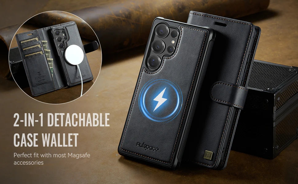 Leather Phone Case 2-in-1 Detachable Wallet Cover With Card Holder For Samsung Galaxy S25 Plus