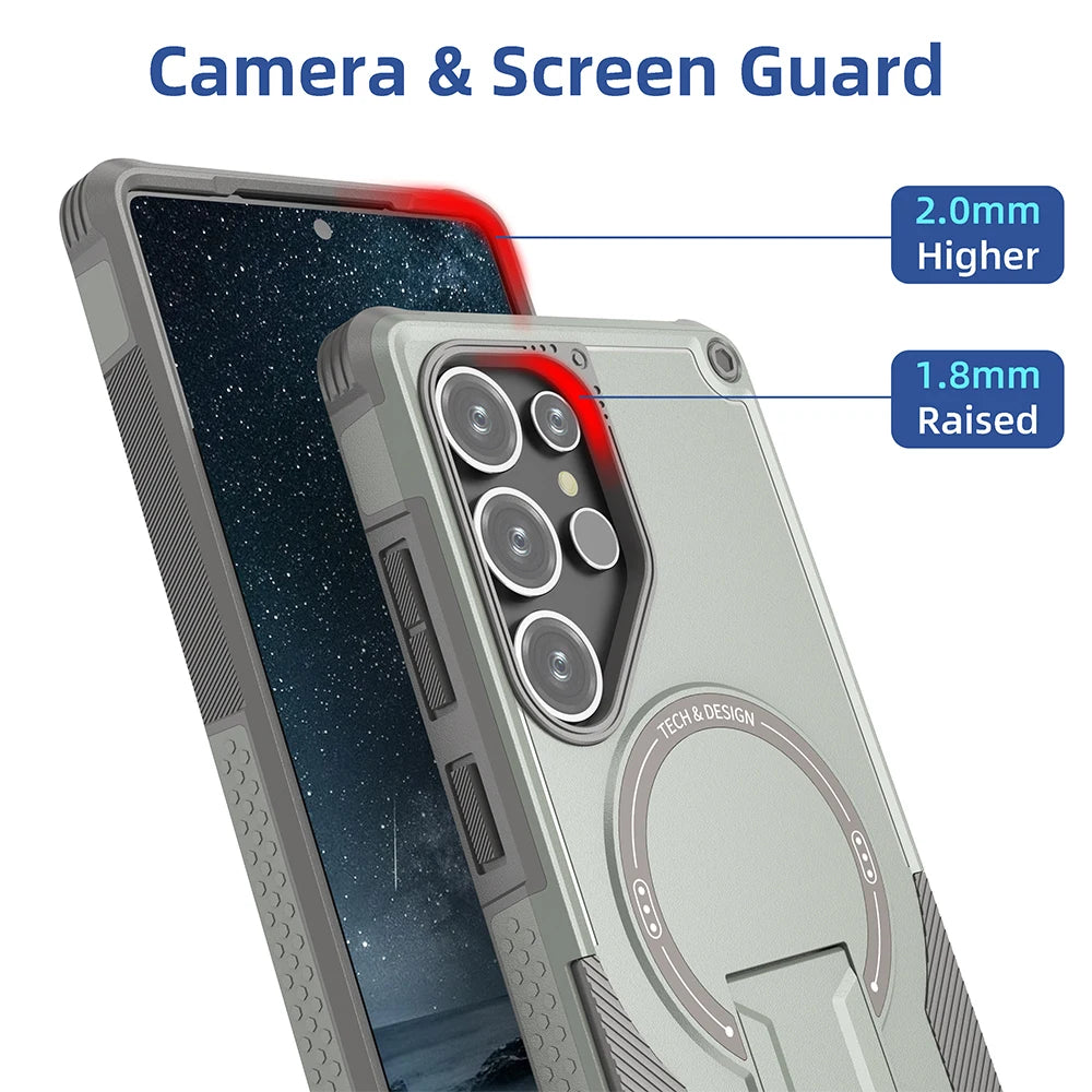 Fold Stand Holder Magnetic Armor Case For Samsung S26 S25 Ultra S24 Plus A26 A16 A56 Wireless Charging Bracket Shockproof Cover